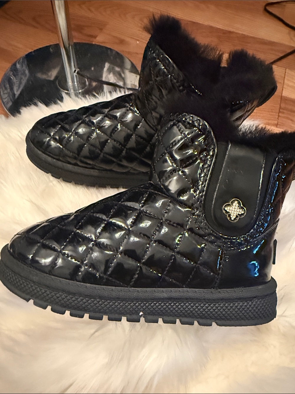 Quilted KIDS Faux-Fur Winter Ankle Boots - Black